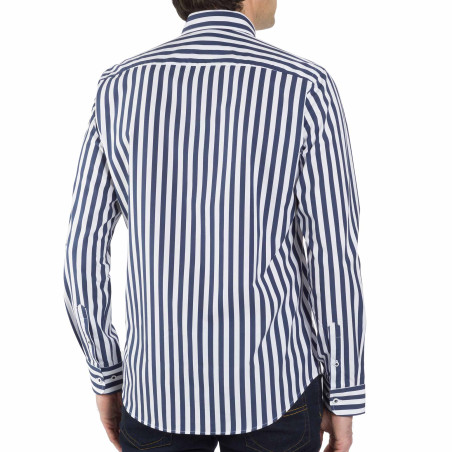 Chemise droite coton rayée nautique col boutonné
