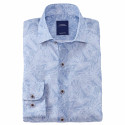 Chemise droite voile de coton imprimée tropical col semi-italien