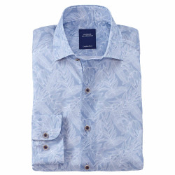 Chemise droite voile de coton imprimée tropical col semi-italien