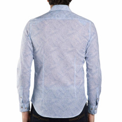 Chemise droite voile de coton imprimée tropical col semi-italien