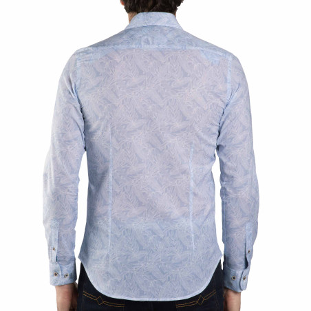 Chemise droite voile de coton imprimée tropical col semi-italien