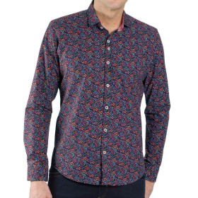 Chemise droite coton popeline imprimée col semi-italien