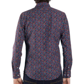 Chemise droite coton popeline imprimée col semi-italien