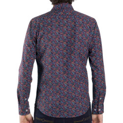 Chemise droite coton popeline imprimée col semi-italien