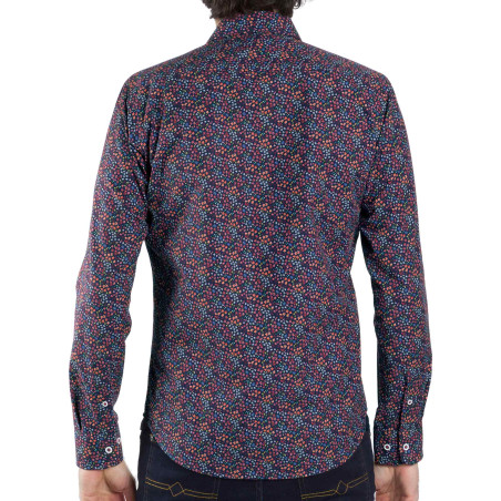 Chemise droite coton popeline imprimée col semi-italien