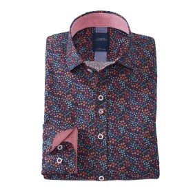 Chemise droite coton popeline imprimée col semi-italien