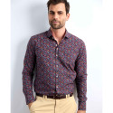 Chemise droite coton popeline imprimée col semi-italien
