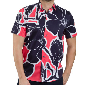 Chemisette droite satin de coton imprimée Arty col semi-italien