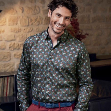 Chemise droite imprimé floral col boutonnage caché