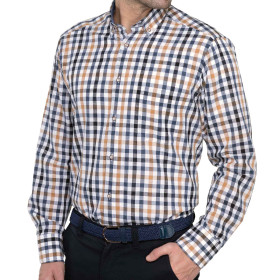 Chemise droite carreaux coton lin, Encolure : 39/40, Couleur : Marine, par l’Homme Moderne.