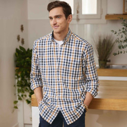 Chemise droite carreaux coton lin