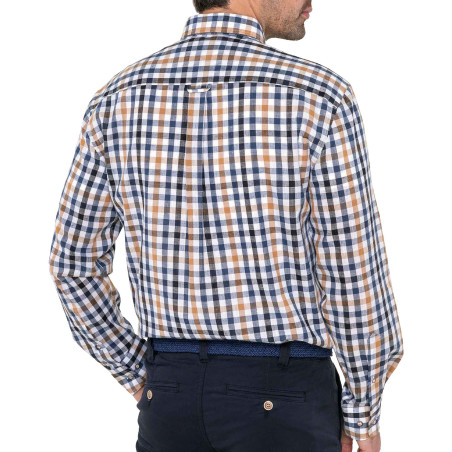 Chemise droite carreaux coton lin