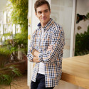 Chemise droite carreaux coton lin