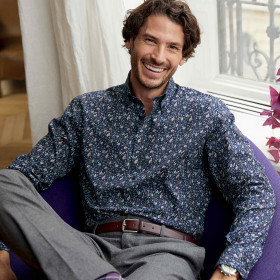 Chemise droite velours imprimé floral col boutonné (2)