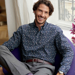 Chemise droite velours imprimé floral col boutonné