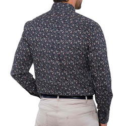 Chemise droite velours imprimé floral col boutonné