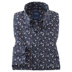 Chemise droite velours imprimé floral col boutonné