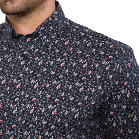 Chemise droite velours imprimé floral col boutonné (5)