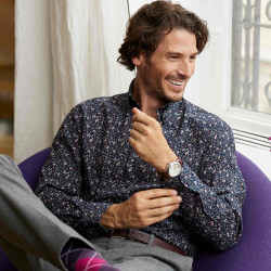 Chemise droite velours imprimé floral col boutonné