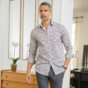 Chemise droite popeline imprimé floral col semi-italien
