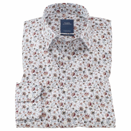 Chemise droite popeline imprimé floral col semi-italien