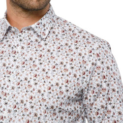Chemise droite popeline imprimé floral col semi-italien