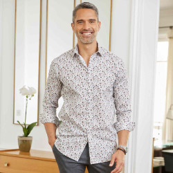 Chemise droite popeline imprimé floral col semi-italien