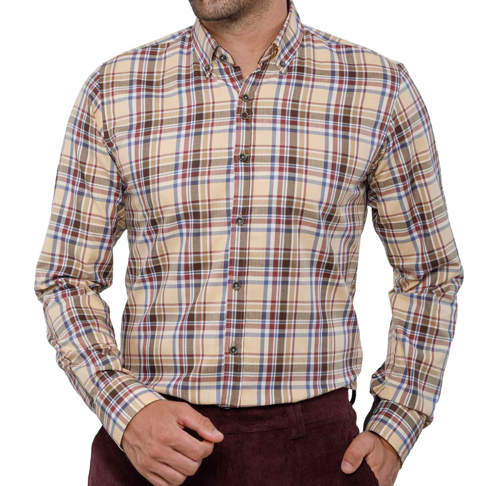 Chemise droite coton carreaux clan col boutonné