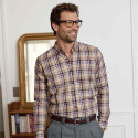 Chemise droite coton carreaux clan col boutonné