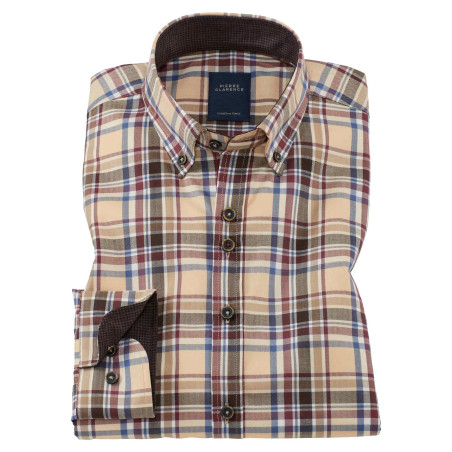 Chemise droite coton carreaux clan col boutonné