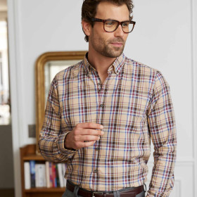 Chemise droite coton carreaux clan col boutonné