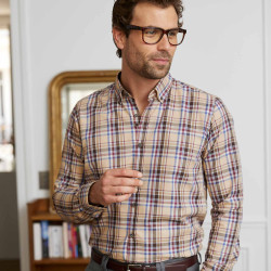 Chemise droite coton carreaux clan col boutonné