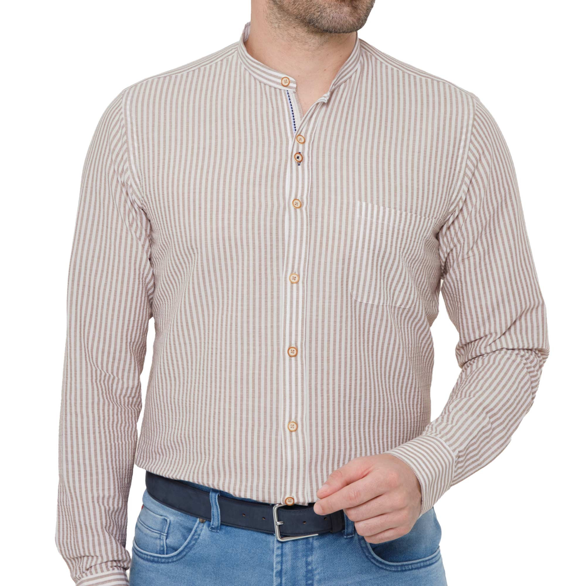 Chemise droite coton rayée seersucker col officier