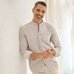 Chemise droite coton rayée seersucker col officier