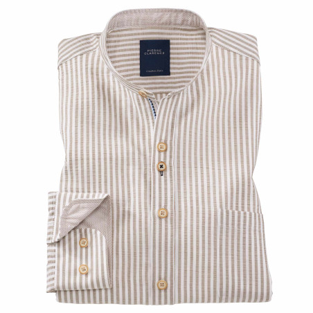 Chemise droite coton rayée seersucker col officier
