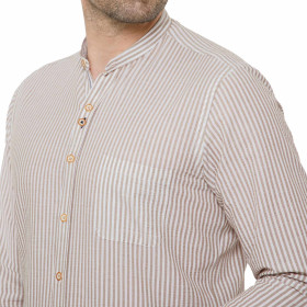 Chemise droite coton rayée seersucker col officier