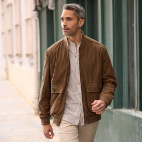 Chemise droite coton rayée seersucker col officier