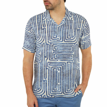 Chemisette droite viscose imprimé labyrinthe col bowling