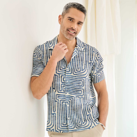 Chemisette droite viscose imprimé labyrinthe col bowling
