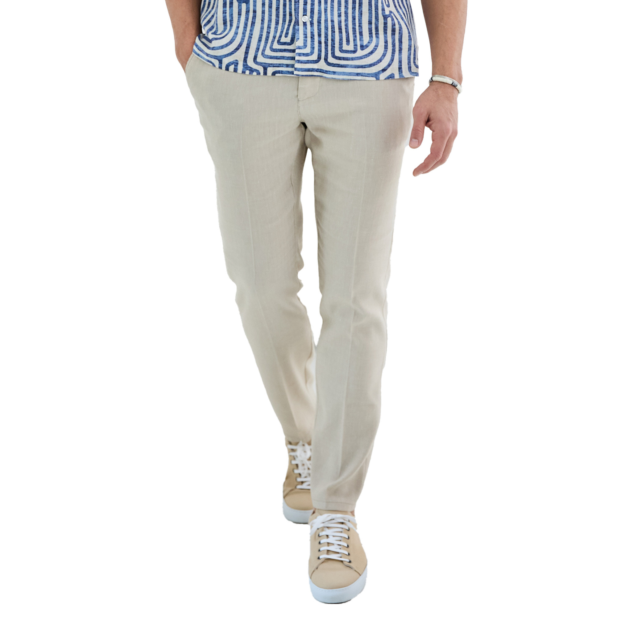Pantalon détente chevron lin