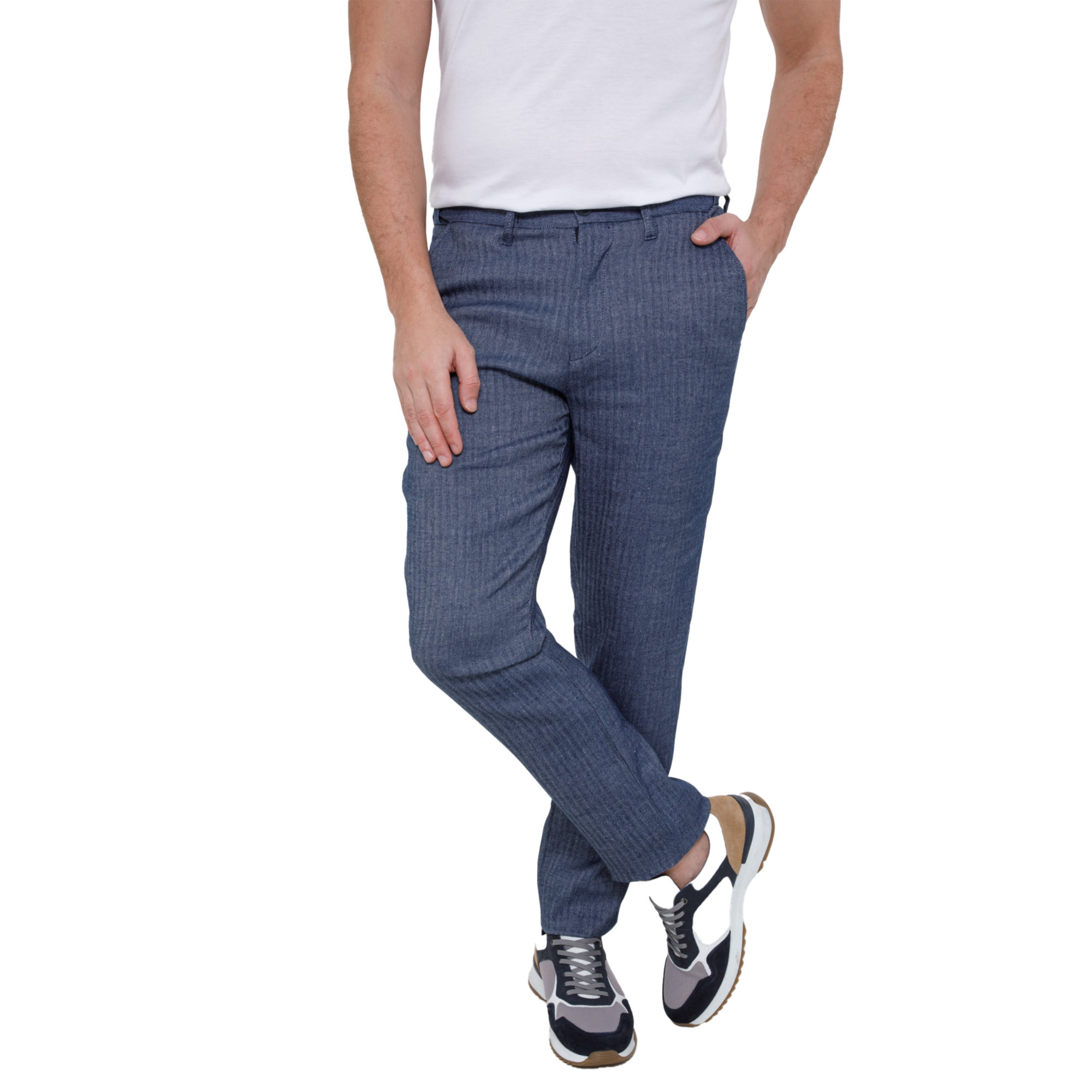 Pantalon détente chevron lin