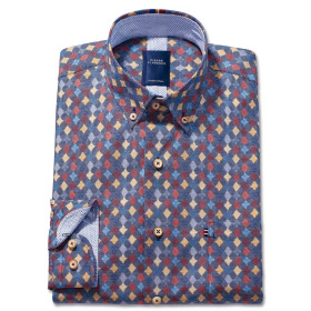 Chemise droite coton imprimé pois col boutonné