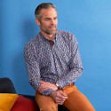 Chemise droite coton imprimé pois col boutonné