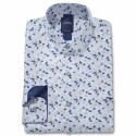Chemise droite coton imprimée feuilles col boutonné