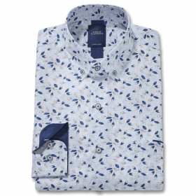 Chemise droite coton imprimée feuilles col boutonné