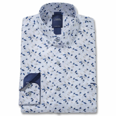 Chemise droite coton imprimée feuilles col boutonné