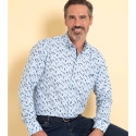 Chemise droite coton imprimée feuilles col boutonné