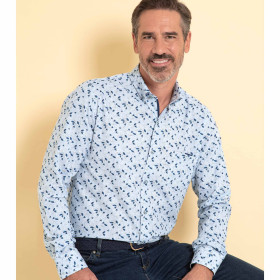 Chemise droite coton imprimée feuilles col boutonné