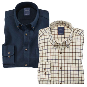 Chemises flanelle - les 2, Encolure : 39/40, Couleur : Beige/Marine, par l’Homme Moderne.