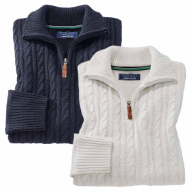 Pulls torsades - les 2, Tour de poitrine : M (96/100), Couleur : Écru/Marine, par l’Homme Moderne.